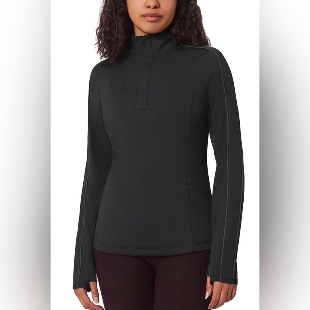 NWT Mondetta Women's Long Sleeve Active Ribbed Quarter-Zip Pullover - Black M